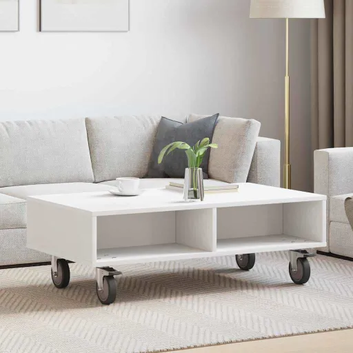 Mesa Lateral Con Ruedas 90 x 50 x 30 cm Madera de Ingeniería