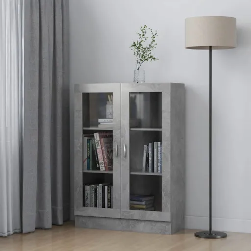 Vitrina de Madera Contrachapada Gris Hormigón 82,5x30,5x115 cm
