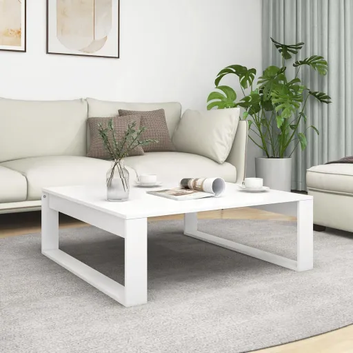 Mesa de Centro Madera Contrachapada Blanco 100x100x35 cm