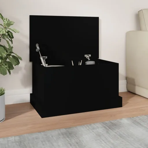 Baúl de Almacenaje Madera Contrachapada Negro 50x30x28 cm