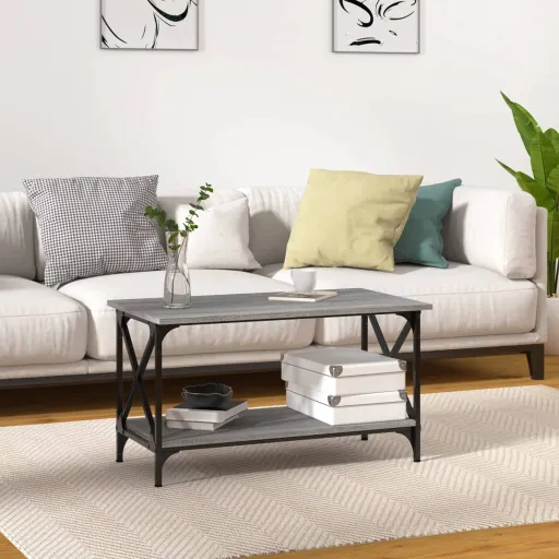 Mesa de Centro Madera y Hierro Gris Sonoma 80x45x45 cm