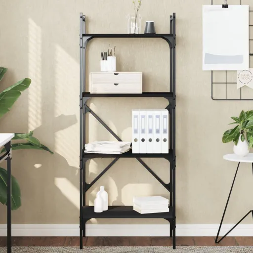 Librería de 4 Estantes Madera Ingeniería Negro 56x31,5x138,5 cm
