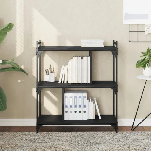Librería de 3 Estantes Madera de Ingeniería Negro 76x32x88 cm