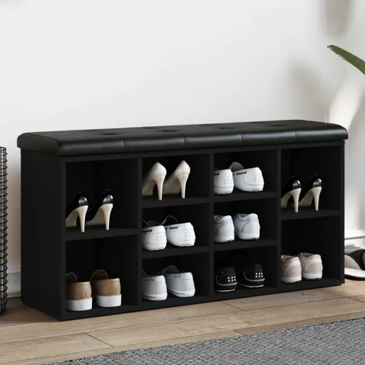 Banco Zapatero Madera de Ingeniería Negro 102x32x50 cm