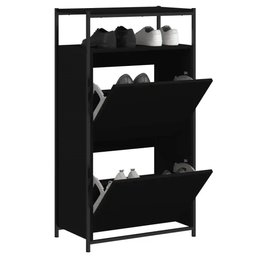 Zapatero de Madera de Ingeniería Negro 60x34x112 cm