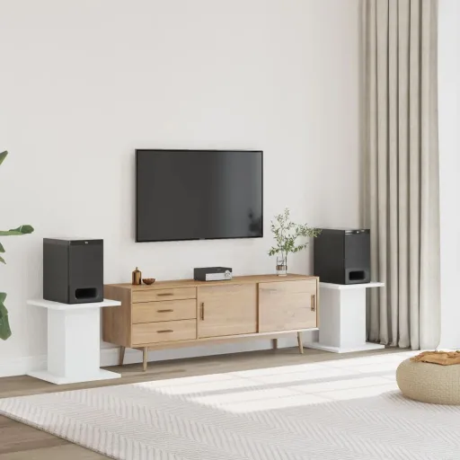 Soportes Altavoces 2 Uds Madera Ingeniería Blanco 30x30x40 cm