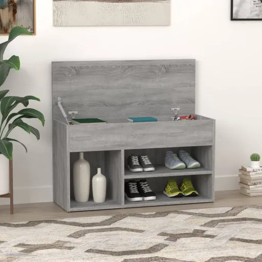 Banco Zapatero Madera Contrachapada Gris Sonoma 80x30x45 cm