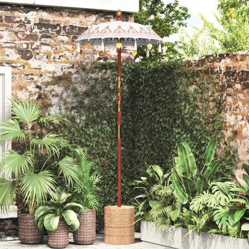 Parasol Balinés 260 Crema 95-100 cm Algodón y Madera Maciza