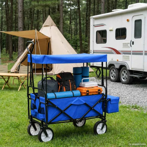Carrito de Mano Plegable de Acero Con Capota Azul