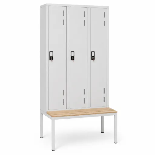 Taquilla Metálica Triple Con Banco Gris 2170x900x500 mm
