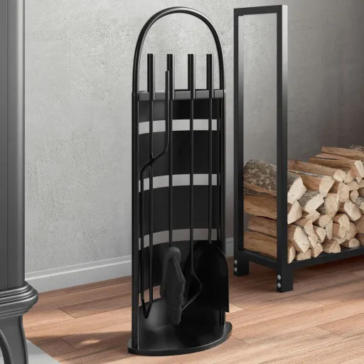 Juego de Herramientas Para Chimenea de 5 Piezas, 23 x 15 x 66 cm, Acero