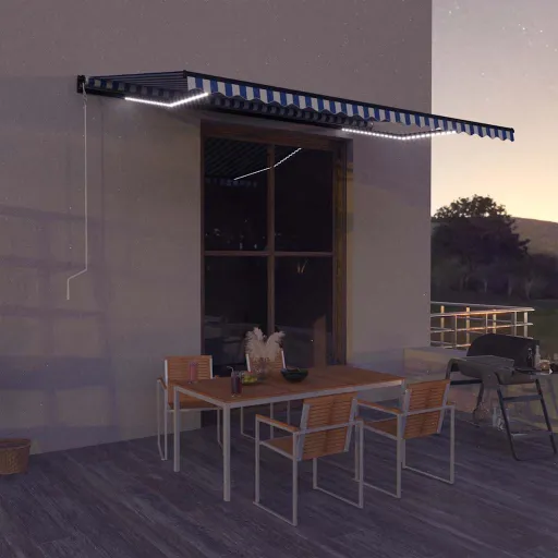 Toldo Con LED y Sensor de Viento Azul y Blanco 500x300 cm