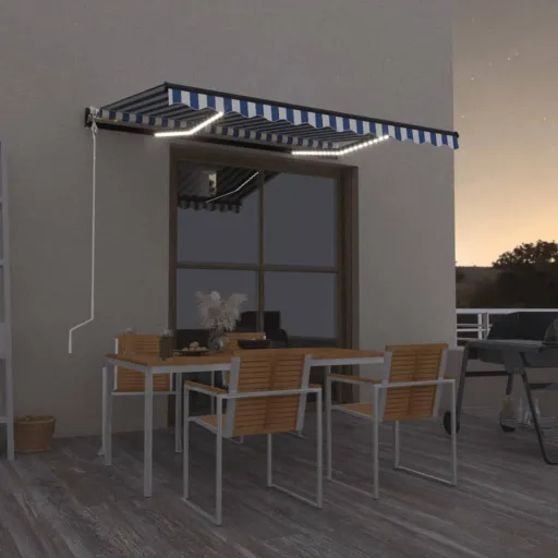 Toldo Automático LED Sensor de Viento Azul y Blanco 350x250 cm