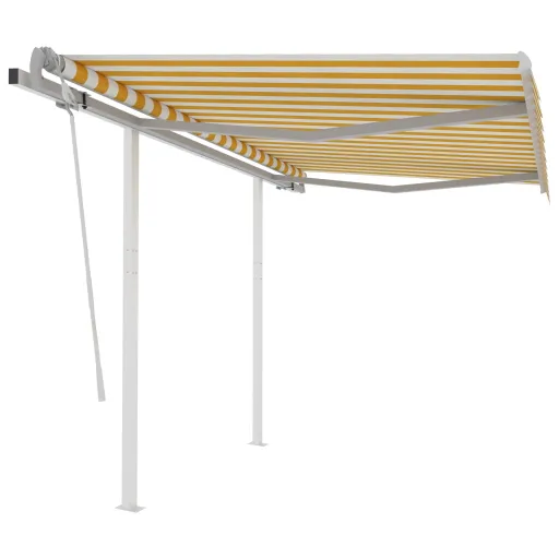 Toldo Manual Retráctil Con Postes Amarillo y Blanco 3x2,5 m