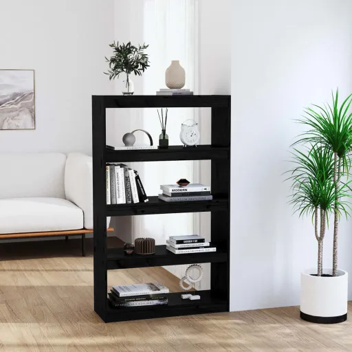Estantería/Divisor de Espacios Madera Pino Negro 80x30x135,5 cm
