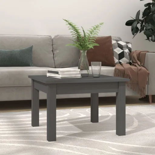 Mesa de Centro de Madera Maciza de Pino Gris 45x45x30 cm