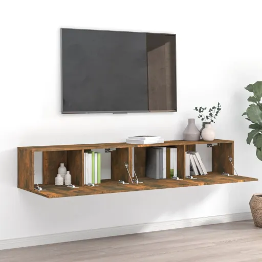 Set de Muebles de TV 2 Pzas Madera Contrachapada Roble Ahumado