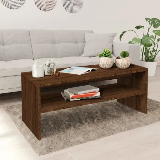 Mesa de Centro Madera Contrachapada Roble Marrón 100x40x40 cm
