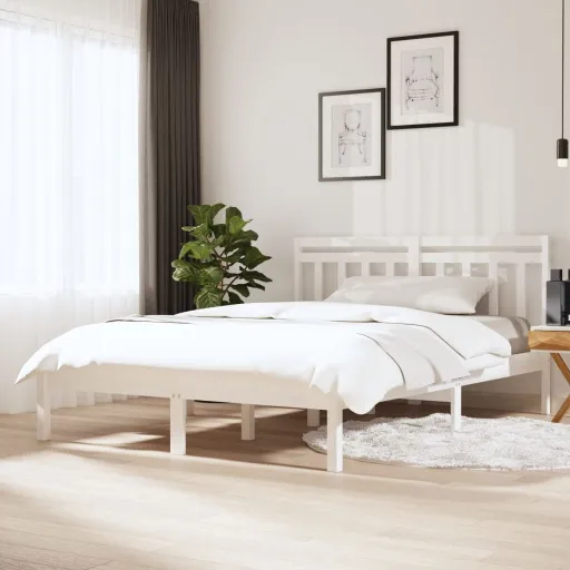 Estructura de Cama de Madera Maciza de Pino Blanco 140x190 cm