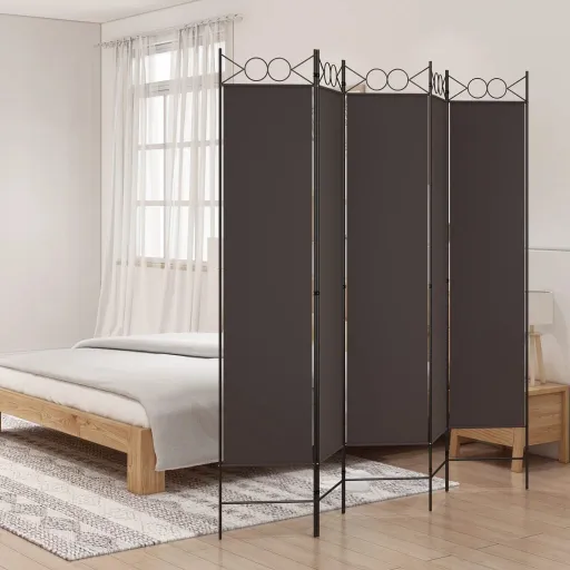 Biombo Divisor de 5 Paneles de Tela Marrón 200x200 cm
