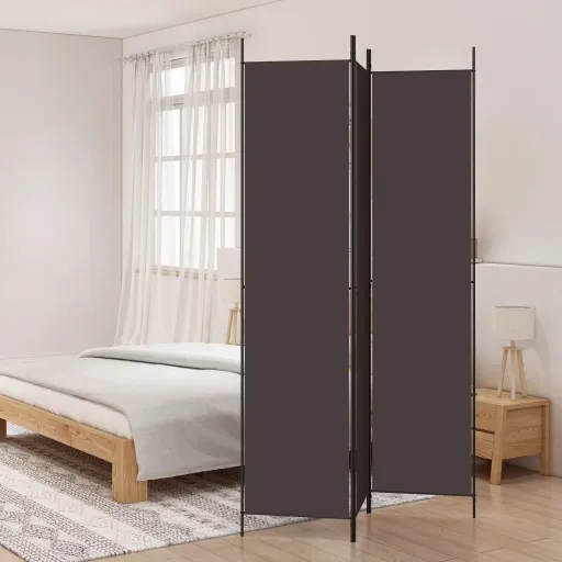 Biombo Divisor de 3 Paneles de Tela Marrón 150x220 cm