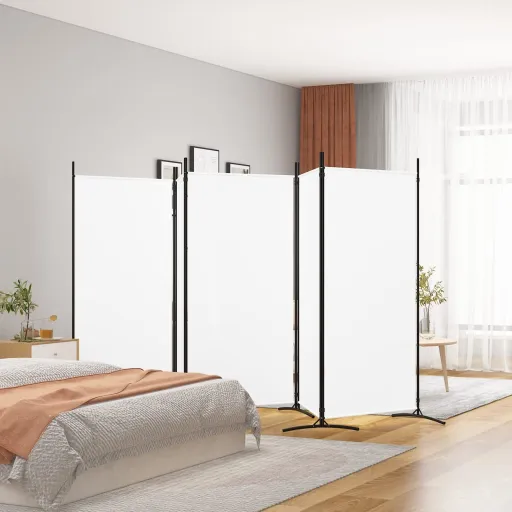Biombo Divisor de 5 Paneles de Tela Blanco 433x180 cm