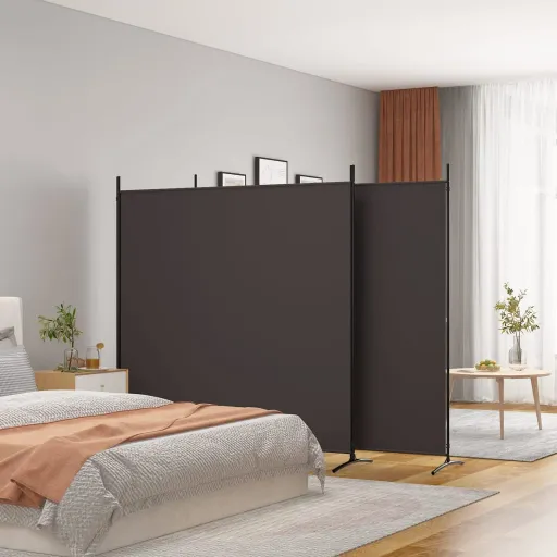 Biombo Divisor de 3 Paneles de Tela Marrón 525x180 cm