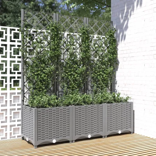 Jardinera Con Enrejado PP Gris Claro 120x40x136 cm