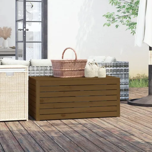 Baúl de Jardín Madera Maciza Pino Marrón Miel 101x50,5x46,5 cm