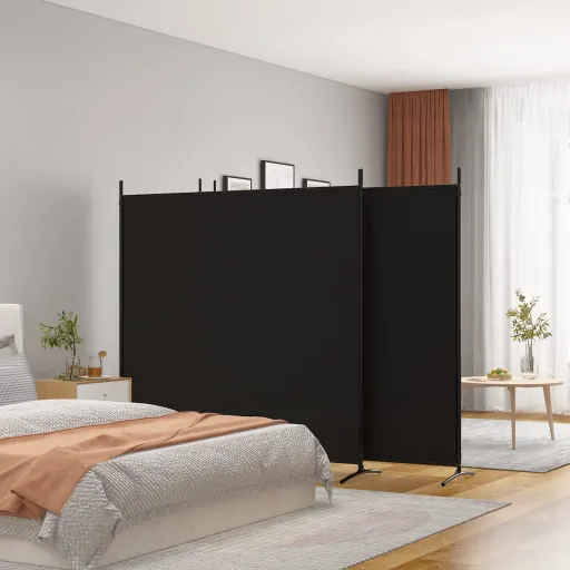 Biombo Divisor de 4 Paneles de Tela Negro 698x180 cm