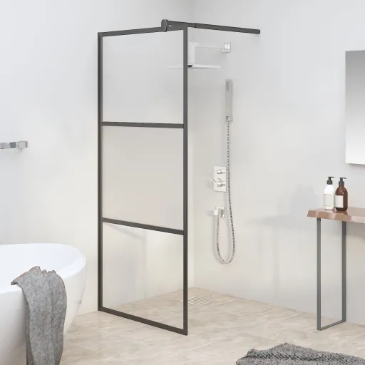 Mampara de Ducha Vidrio ESG Semiesmerilado Negro 90x195 cm