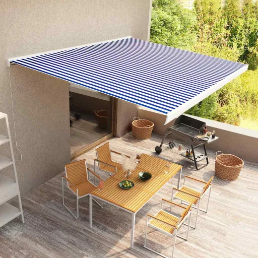Toldo de Carrete Manual Azul y Blanco 400x300 cm
