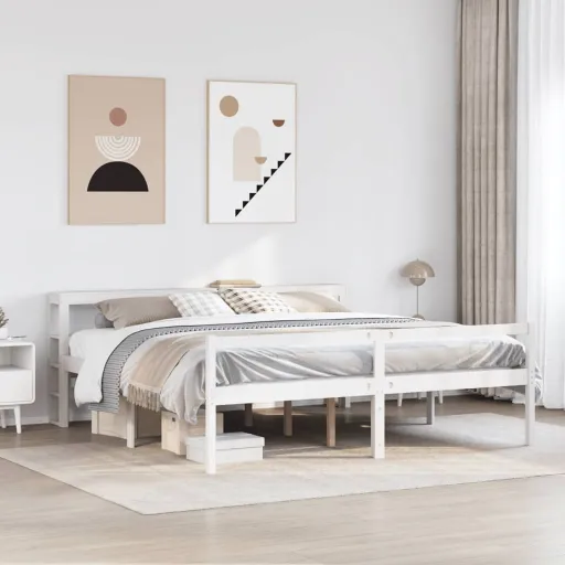 Cama Personas Mayores y Cabecero Madera Pino Blanca 180x200 cm