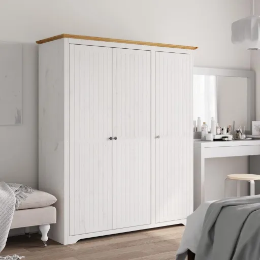 Armario BODO Madera Maciza Pino Blanco y Marrón 146x53,5x173 cm
