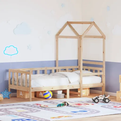 Sofá Cama Con Techo de Madera Maciza de Pino 80x200 cm