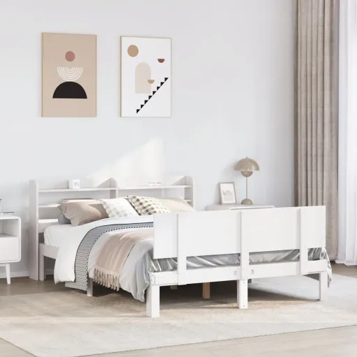 Estructura de Cama Con Cabecero Madera Pino Blanco 120x190 cm