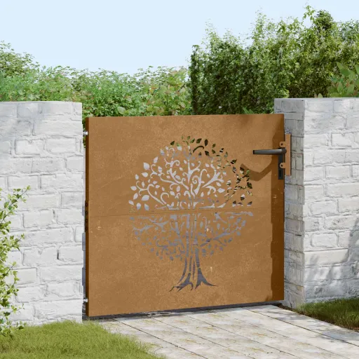 Puerta de Jardín Acero Corten Diseño Árbol 85x100 cm