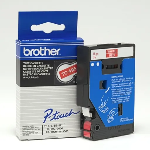 Cintas Brother Laminadas Rojo/Blanco 9 mm x 7,7 m