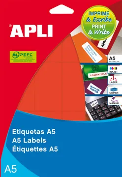 Etiquetas Pegatinas Adhesivas Apli A5 Ø16 mm Rojo (704 Uds.)