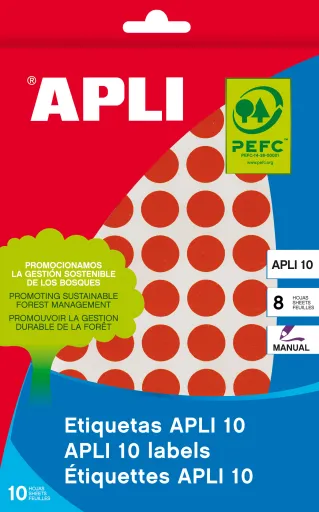 Etiquetas Adhesivas Ø 10 mm Redondas Apli – Rojo