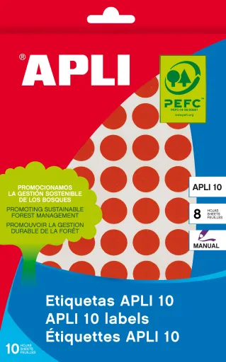 Etiquetas Pegatinas Adhesivas Redondas Apli Ø19 mm Rojo (320 Uds.)