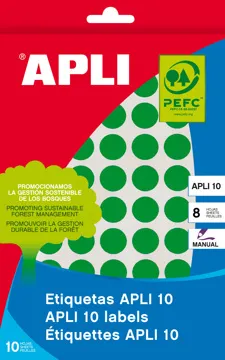 Etiquetas Pegatinas Adhesivas Redondas Apli Ø10 mm Verde (1008 Uds.)