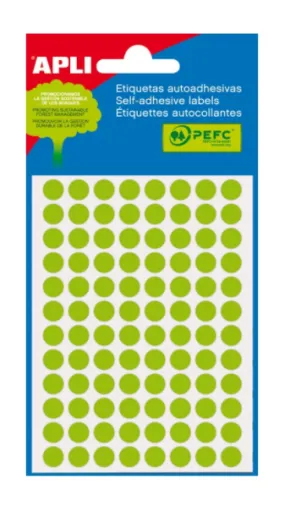 Etiquetas Pegatinas Adhesivas Fluorescentes ø 8 mm Apli – Verde