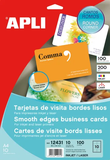 Tarjetas de Visita, 89 x 54 mm, 200 g/m², Bordes Lisos y Esquinas Redondeadas