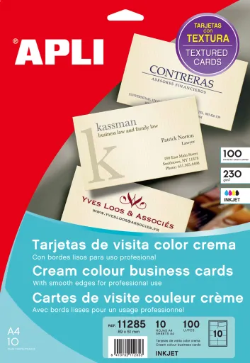 Tarjetas de Presentación Con Bordes Lisos y Color Crema, 230 g, 89 x 51 mm
