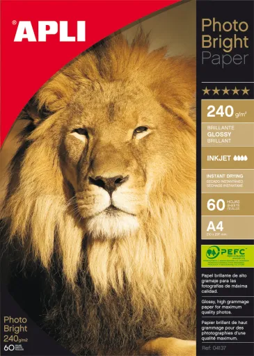 Papel Fotográfico PhotoBright Glossy A4 – 240 g – Pack de 60 Hojas