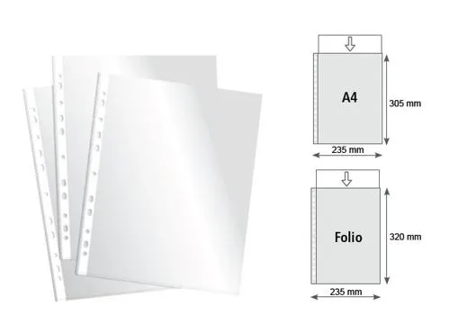 Fundas de Plástico A4 Cristal 60 Micras – 250 Unidades – Plus 