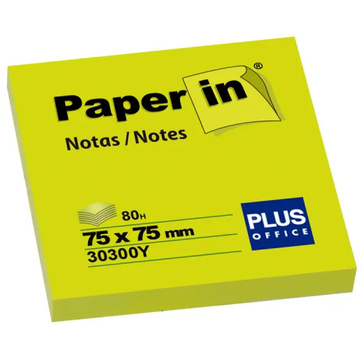 Bloc de Notas Adhesivas 75x75mm 80 Hojas Amarillo Neón – Plus