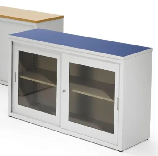 Armario de Oficina 800x800x420mm Puertas de Vidrio Transparente Con Tapa