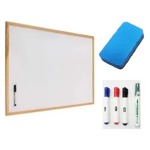 Pizarra Blanca Magnética 90x60cm Con Marco de Madera y Accesorios
